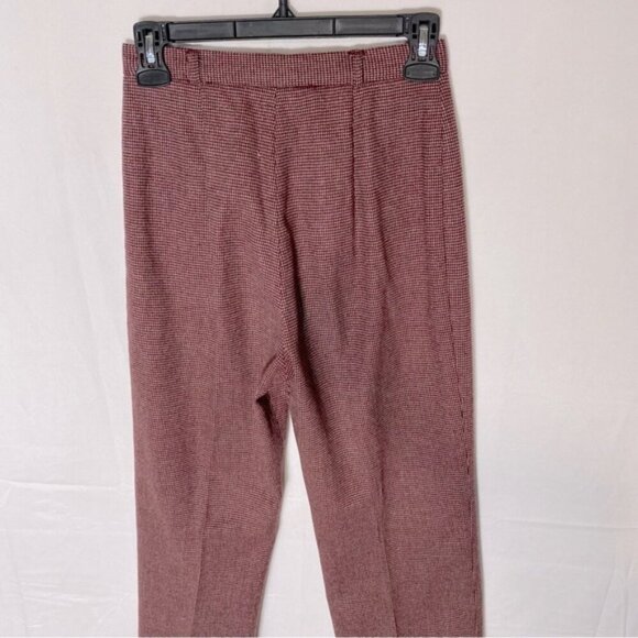 Vintage Burgundy White Micro Houndstooth High Waist Straight Leg Pants 24 - Picture 10 of 13